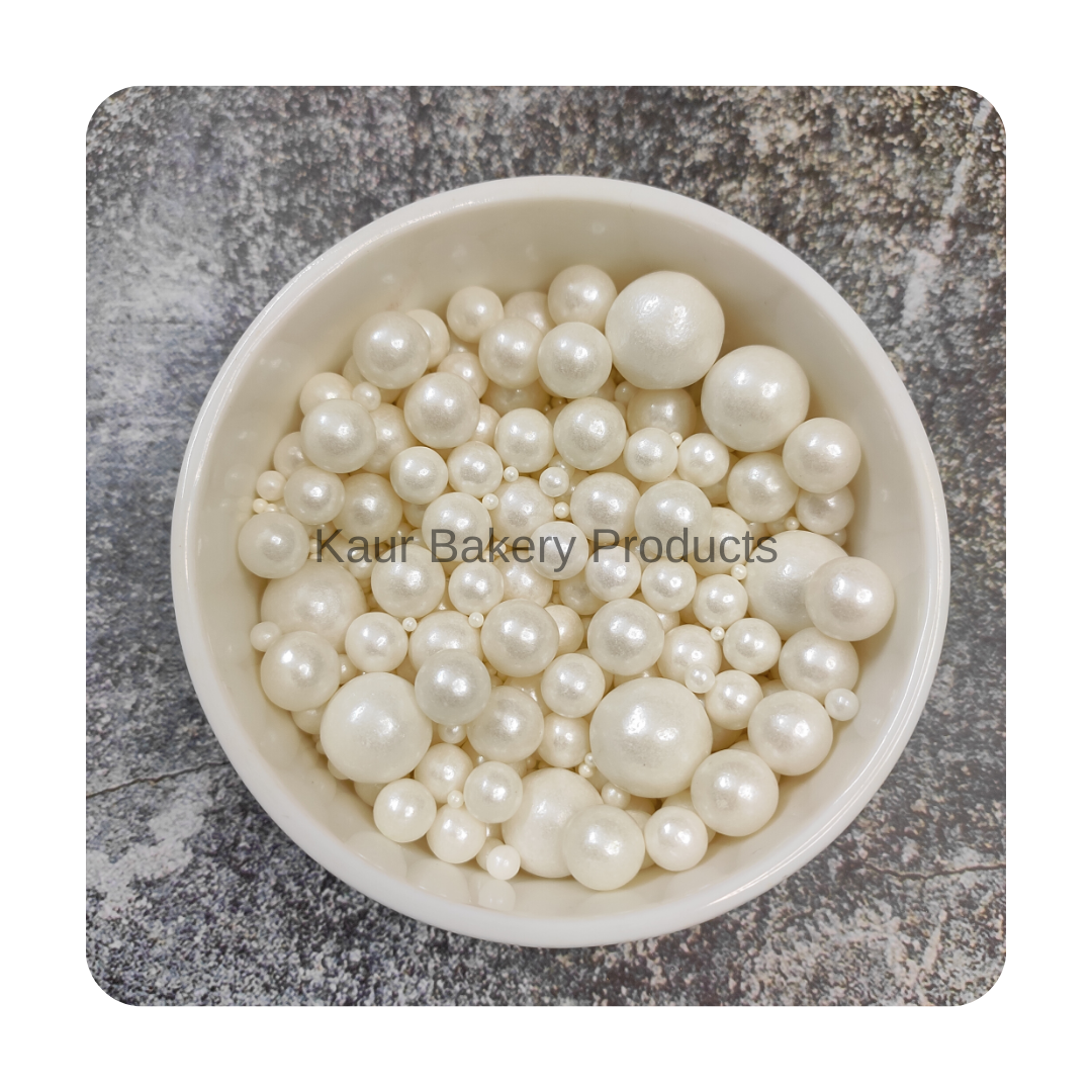 White Edible Pearls Sprinkles Mix Size – 100 gram – Kaur Bakery Products