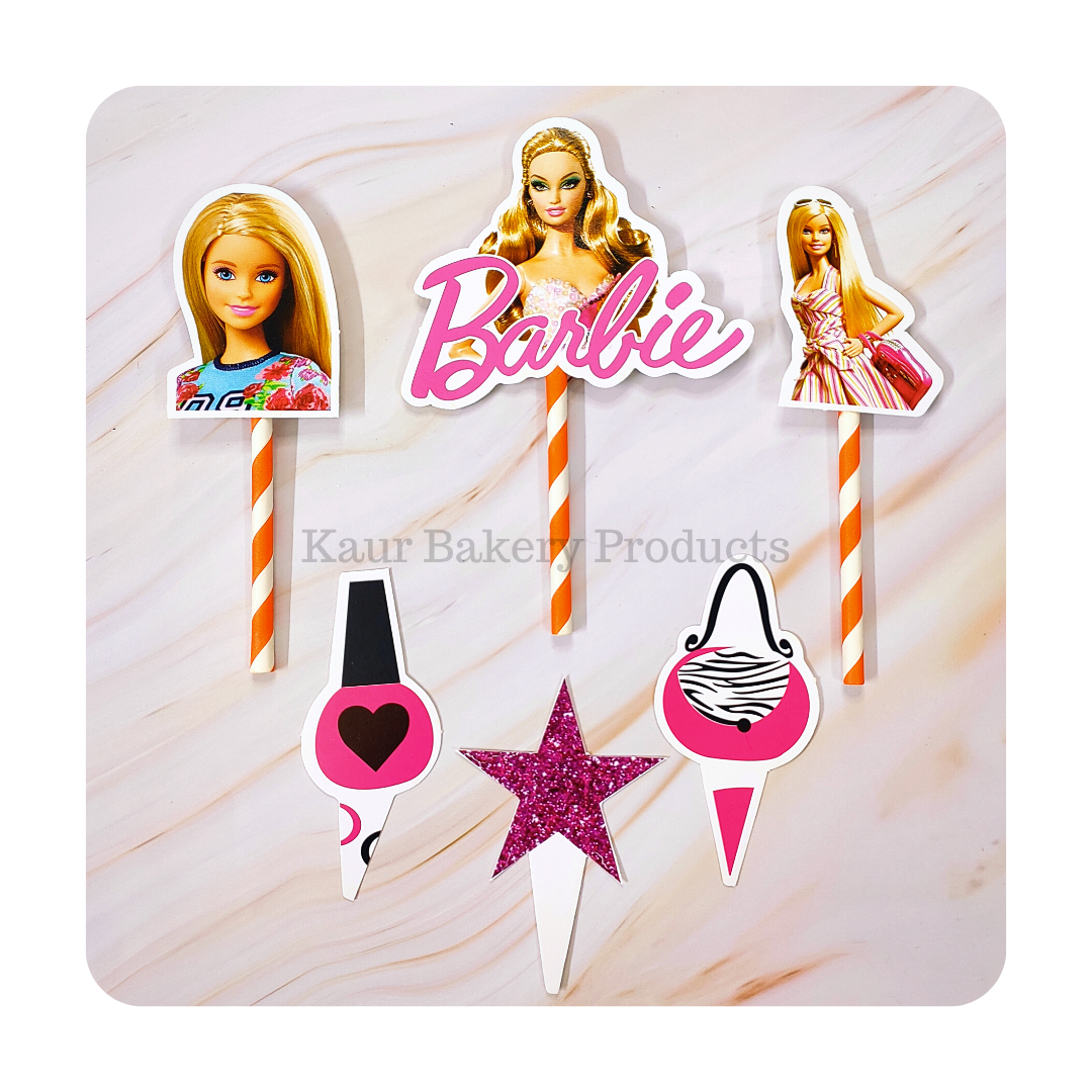 Multicolor 6 Pcs BARBIE CAKE TOPPER, Packaging Type: Packet